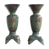 Pair of vases in cloisonné bird early twentieth