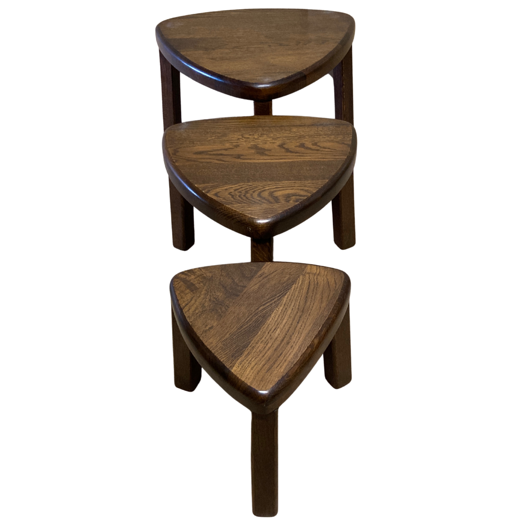 Brutalist oak organic curved oval side or nesting tables, Dutch ca 1960