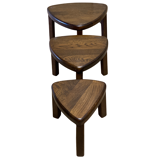 Brutalist oak organic curved oval side or nesting tables, Dutch ca 1960