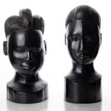 Pair of African busts carved in ironwood / ebony / vintage / book clamps