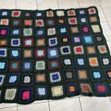 Plaid, sofa throw, crochet, handmade, vintage, 70s