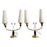 Pair of brass and opaline lamps from the 1950s.