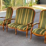 Voltaire Louis XV style living room set in green and yellow velvet with stripes