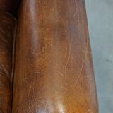 Large Vintage English-Style Sheepskin Leather Wingback Armchair