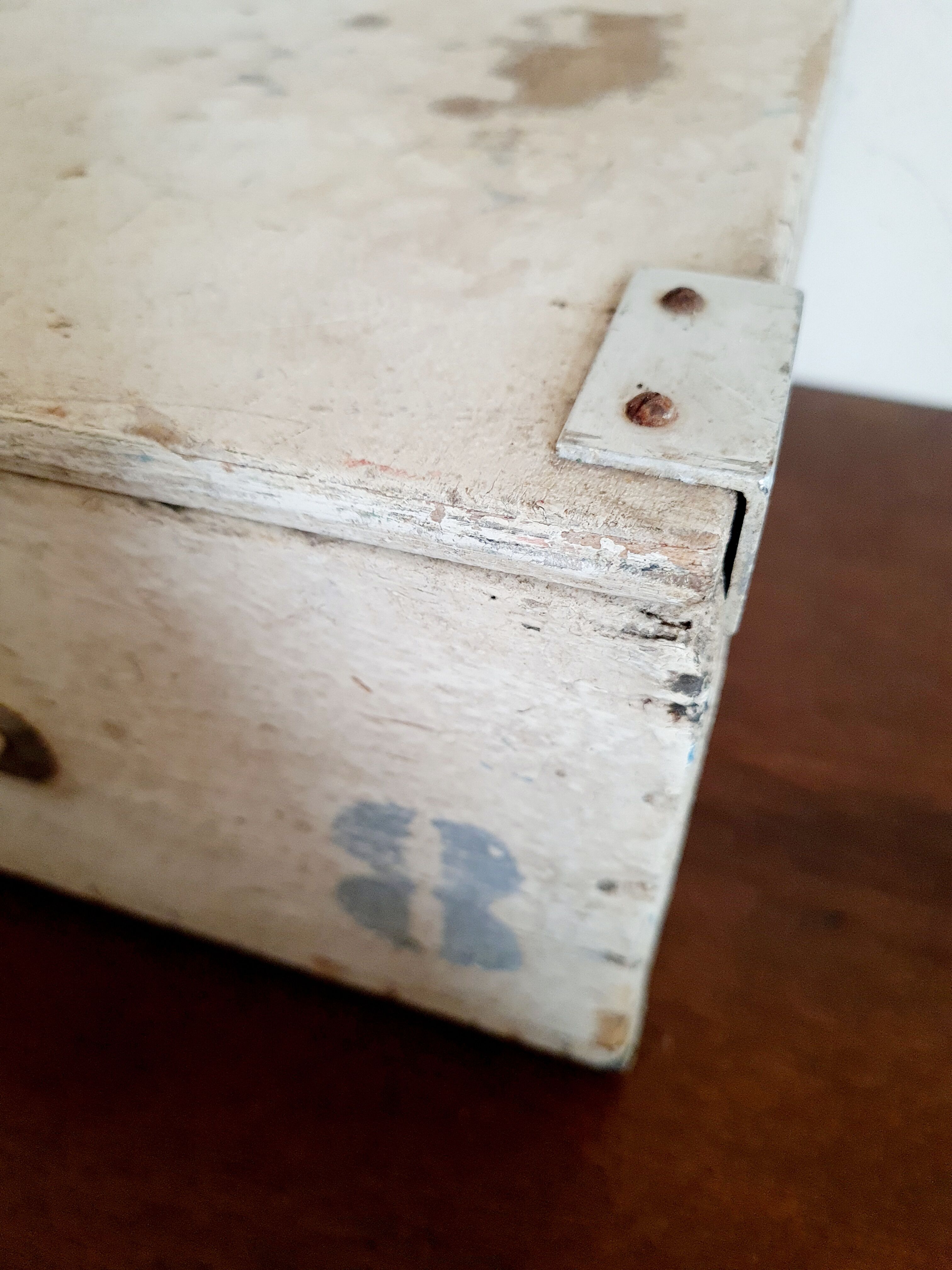 Old wooden box patinated white