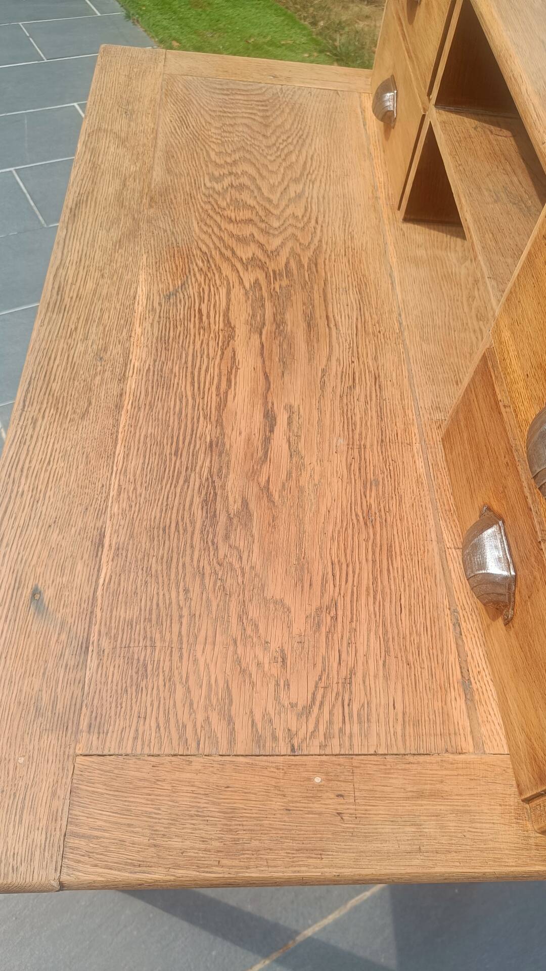 Antique solid oak desk with steps – 5 drawers