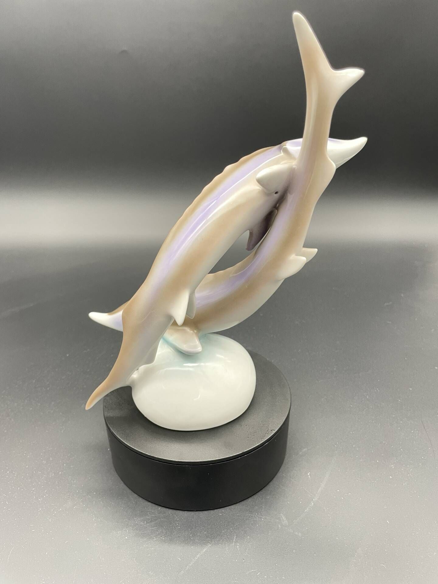 Vintage sculpture of two sturgeons in porcelain Hollóháza – Hungary
