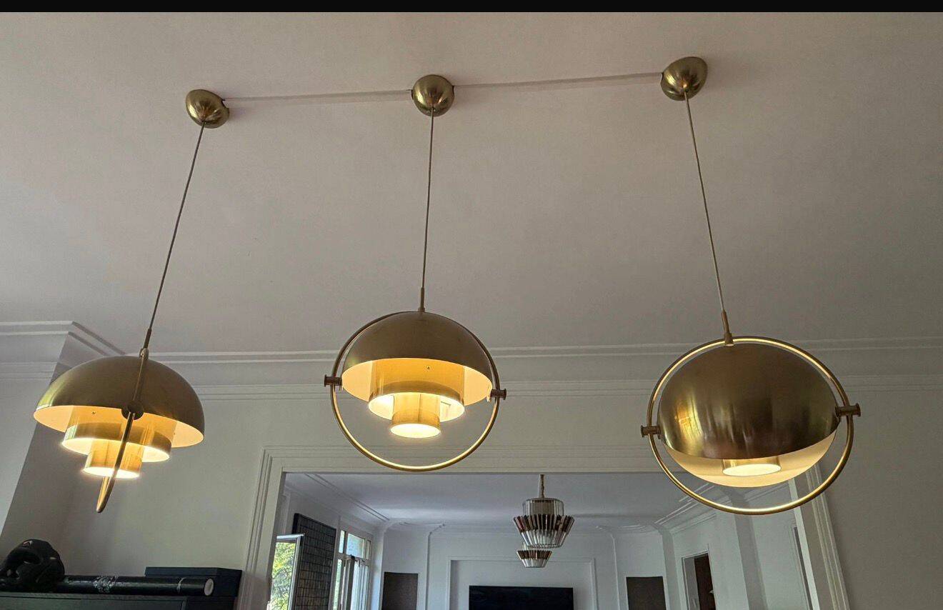 Set of 3 GUBI Multi-Lite pendants – Louis Weisdorf – Brushed brass