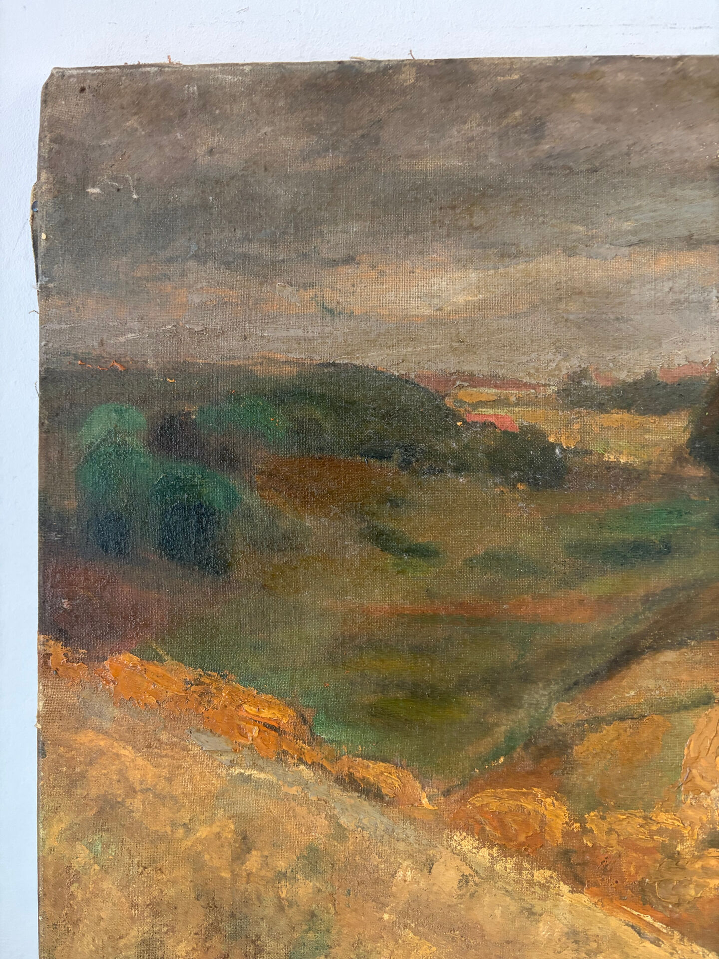 Paysage ochre et brun, huile sur toile signé