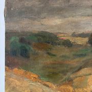 Paysage ochre et brun, huile sur toile signé