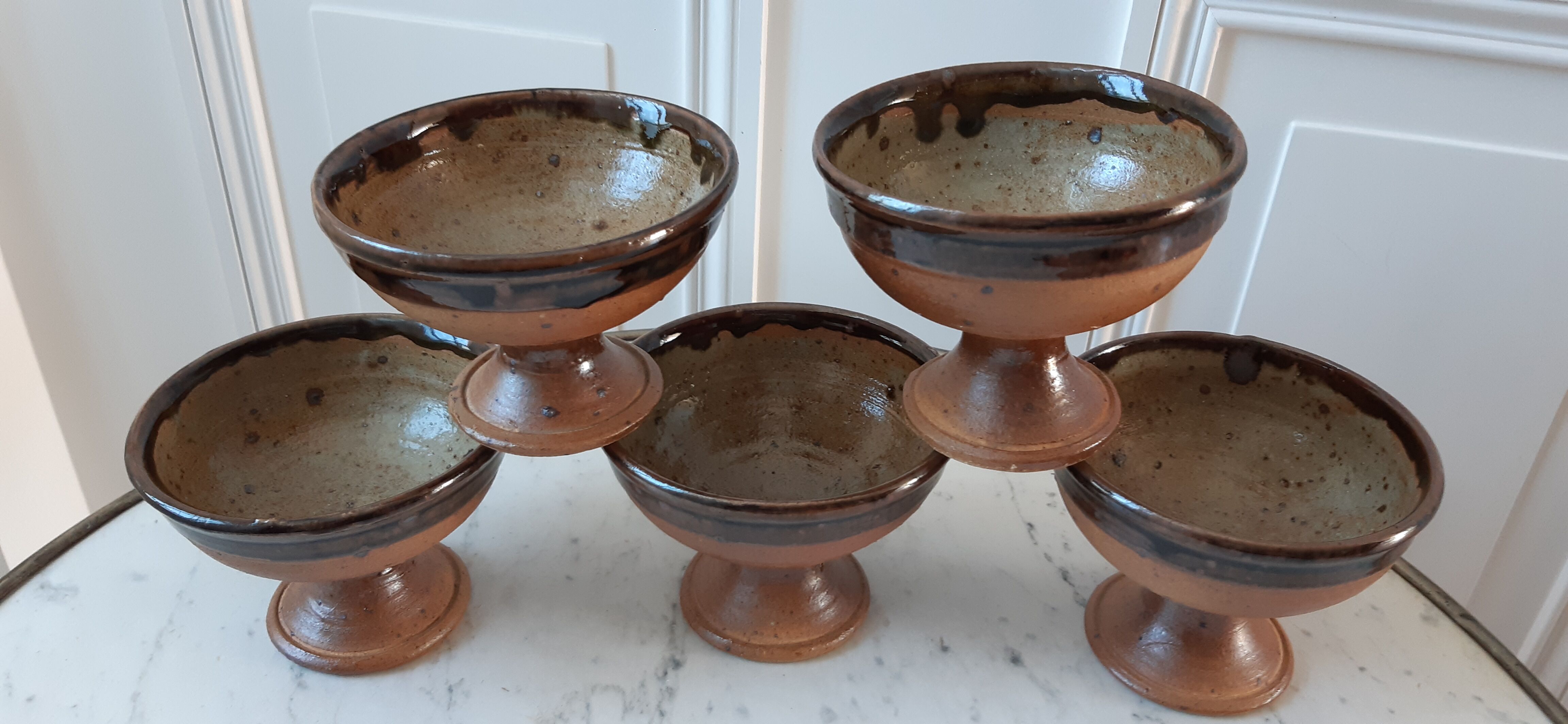 Set of 5 fruit cups / ice in stoneware artisanal pottery 70s