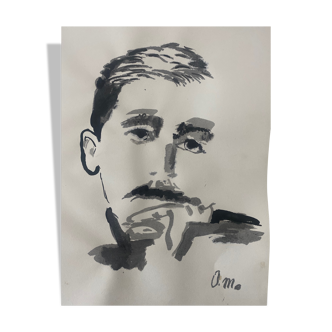 Contemporary portrait in Indian ink man