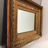 Miroir cadre ancien dit barbizon fin 1800 mouluré bois doré feuilles d'or art