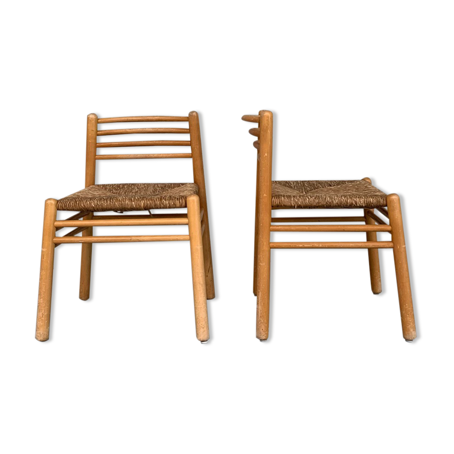 Pair of Pine and Rush Mid-Century Dutch Chairs
