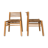 Pair of Pine and Rush Mid-Century Dutch Chairs