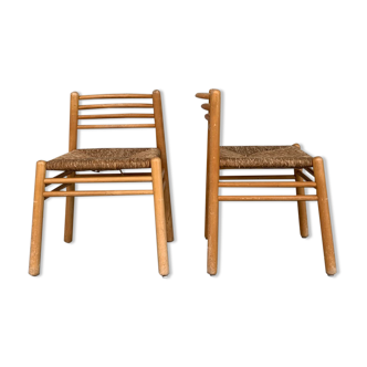 Pair of Pine and Rush Mid-Century Dutch Chairs