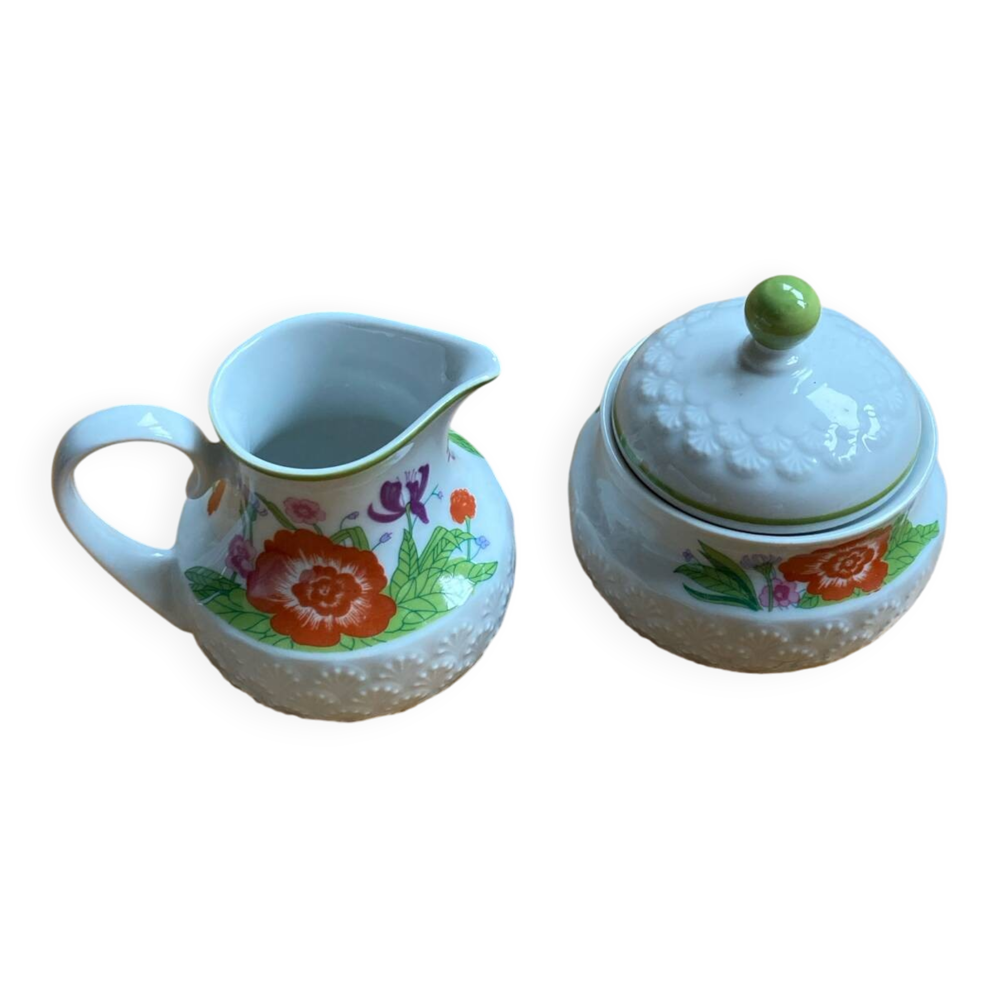 Sugar bowl and milk jug with flowers Hutschenreuther