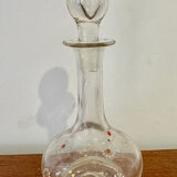 Antique blown glass carafe, enamelled with floral decoration, in the style of Legras.