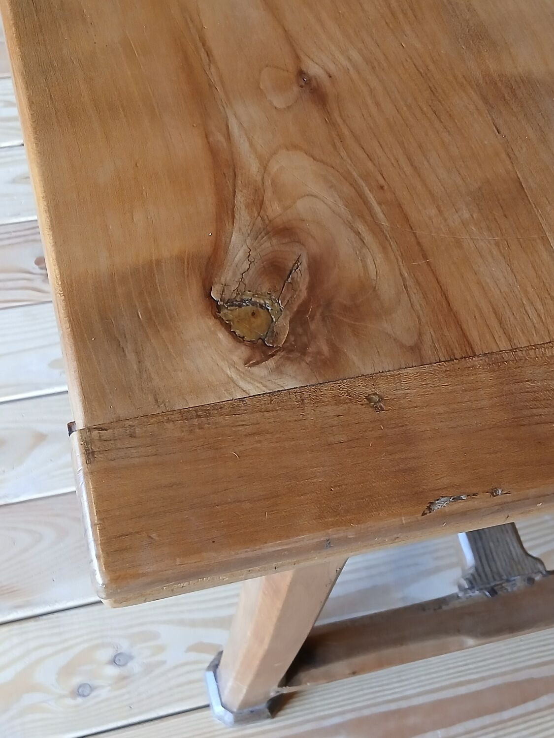 Elm farmhouse table with extensions for 6 to 10 people.