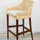 Wooden and rattan bar stool, France