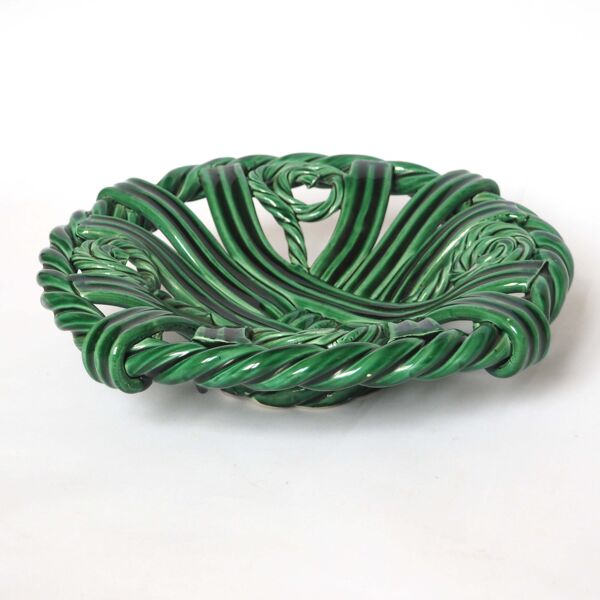 Plat tressé vert Vallauris 1950