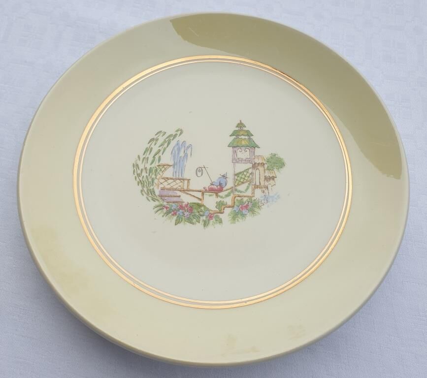 Set 12 plates Gien 1960 Japanese gardens variations in minor yellow