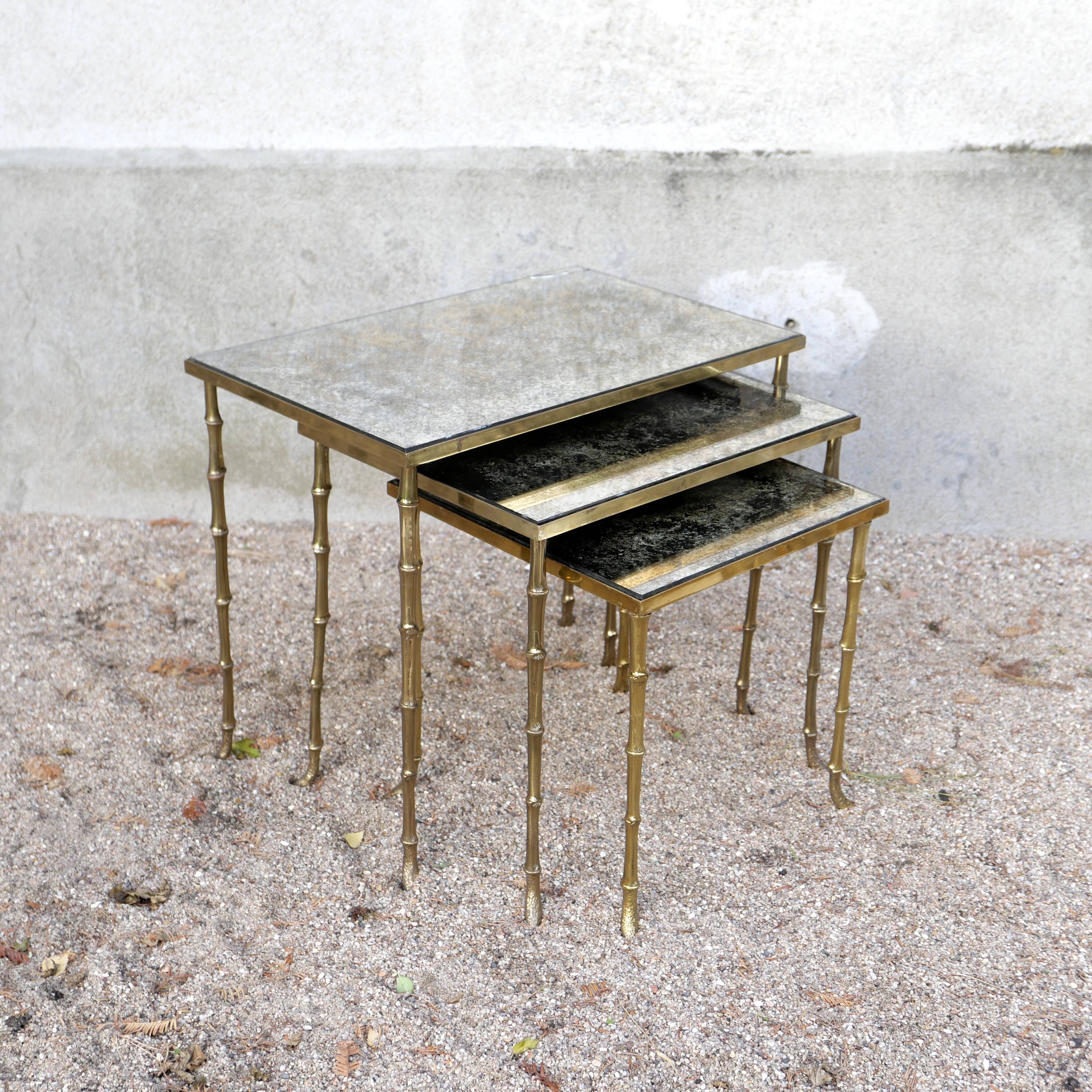 Set of 3 nesting tables in gilded bronze Maison Baguès 1940