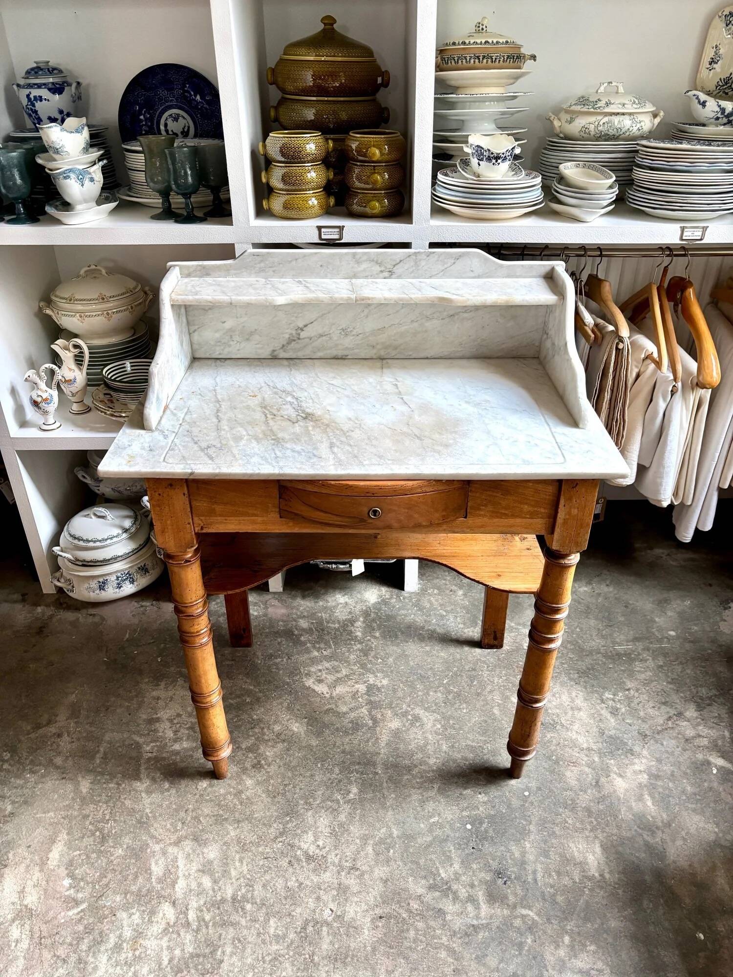 Dressing table, bathroom cabinet in wood and marble 80 x 48 cm