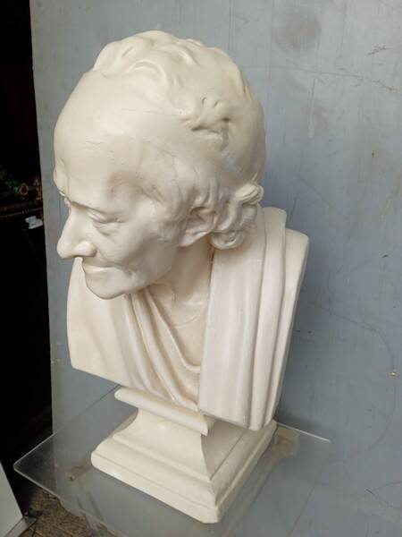 Voltaire bust in plaster 60cm th mid 20th century