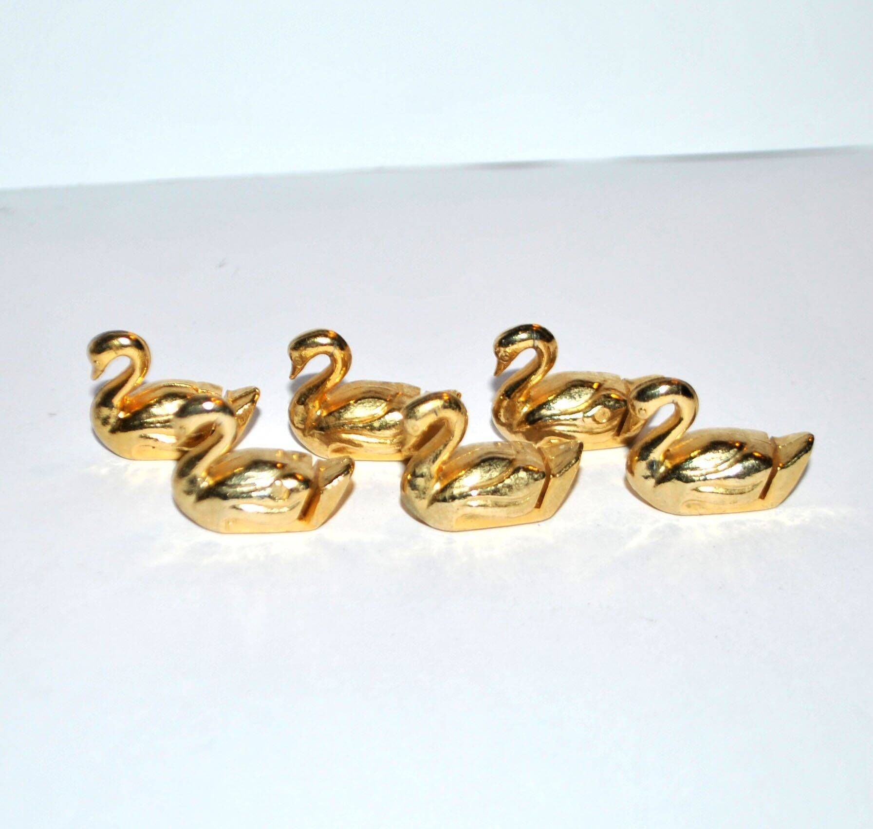 Table decoration set: 6 vintage swan place card holders in gold-tone metal