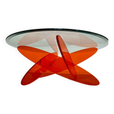 Table basse geometrique verre et plexi orange design années 70 Space âge vintage