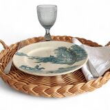 Rustic French Provence Large Round Handled Wicker Tray, France