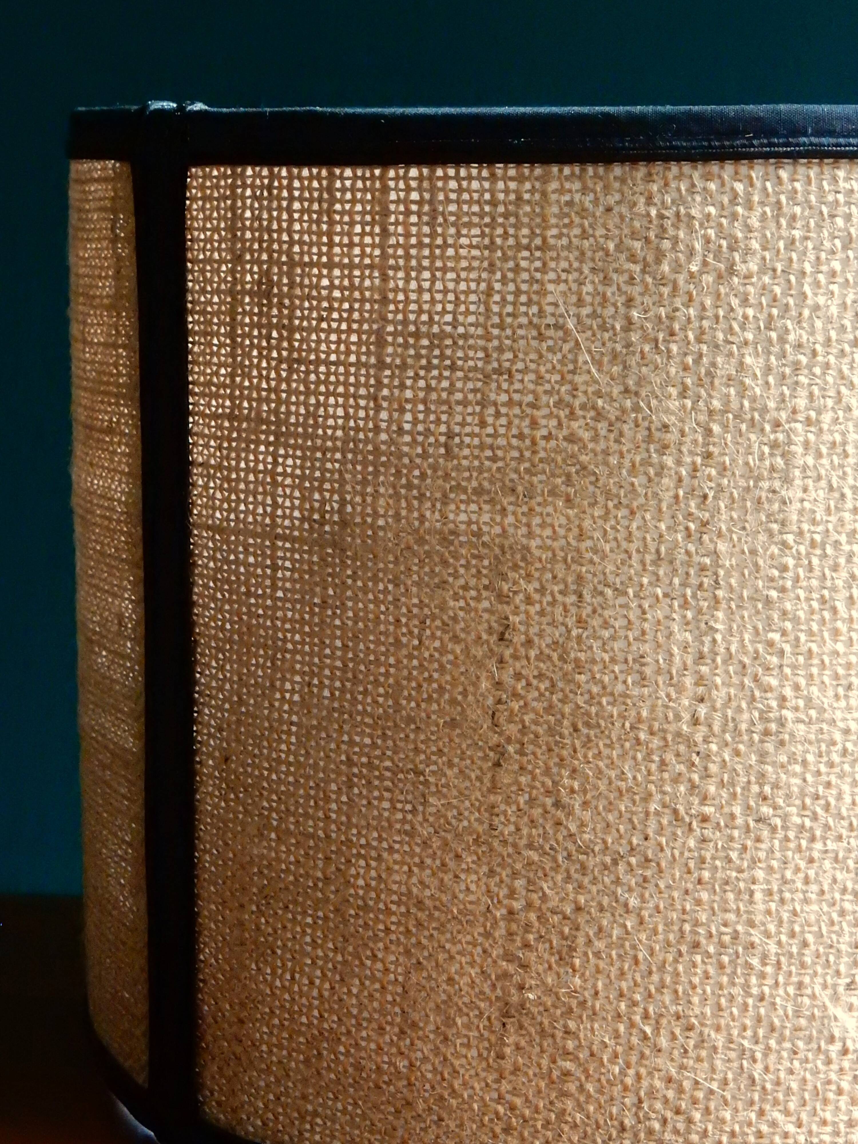 Large cylindrical lampshade in vintage burlap