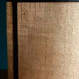 Large cylindrical lampshade in vintage burlap