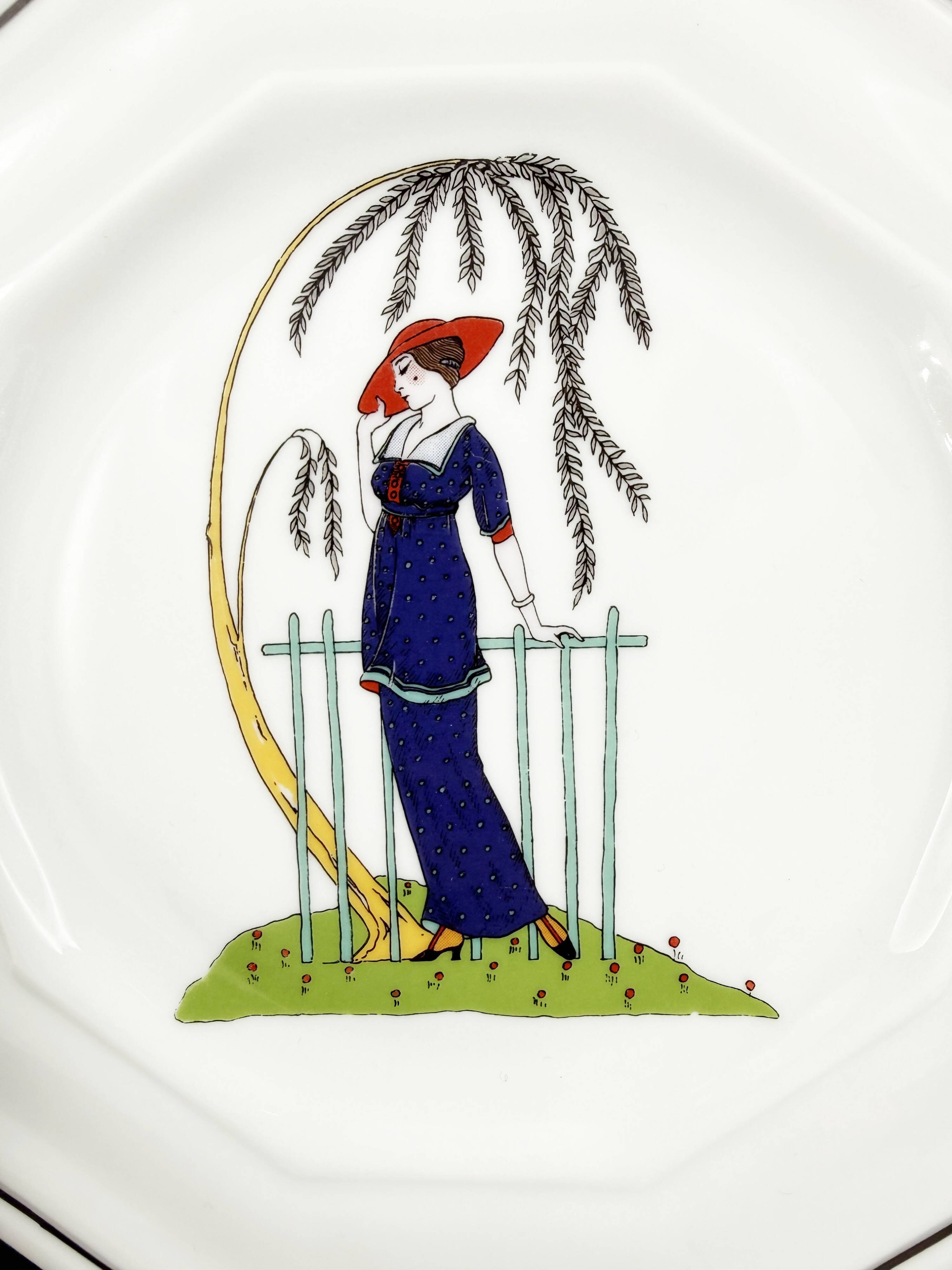 3 octagonal Art Deco plates in Médicis porcelain