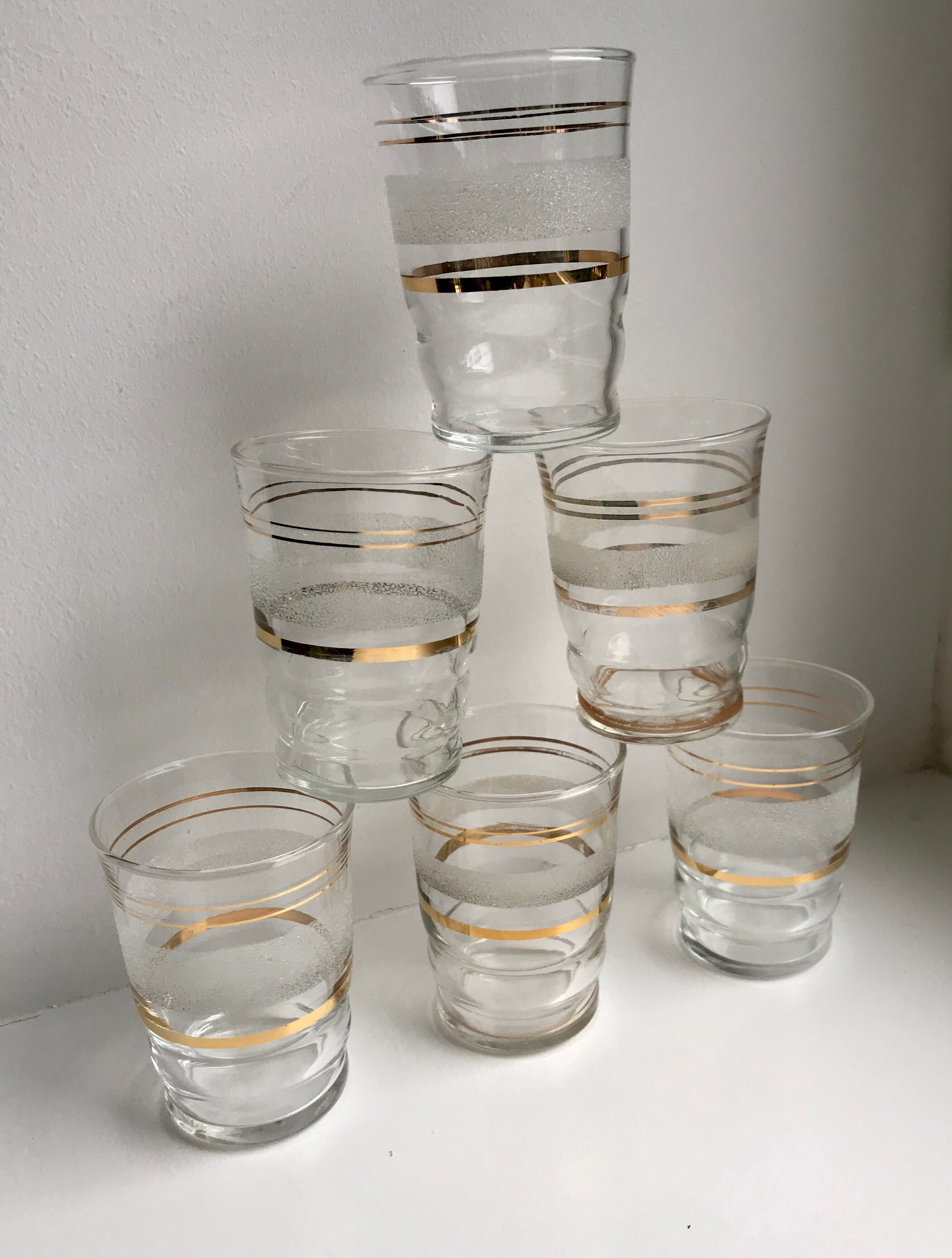 Set of 6 granite glasses with golden edging 50s-60s