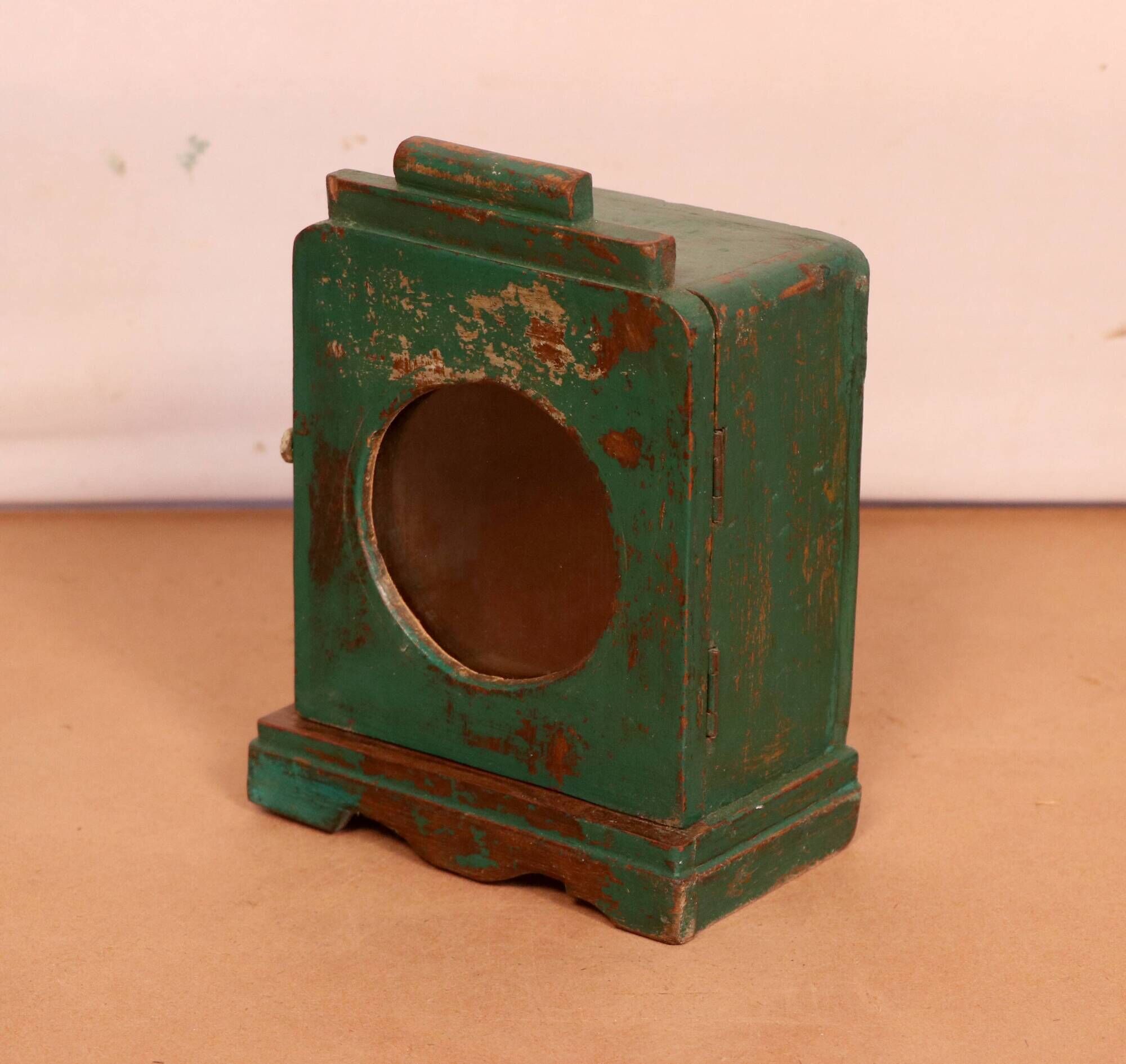 Old art deco wall display case in original green teak