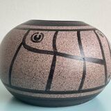 Stylized face vase signed Pierre Tornel – modernist ceramic – France 20th century