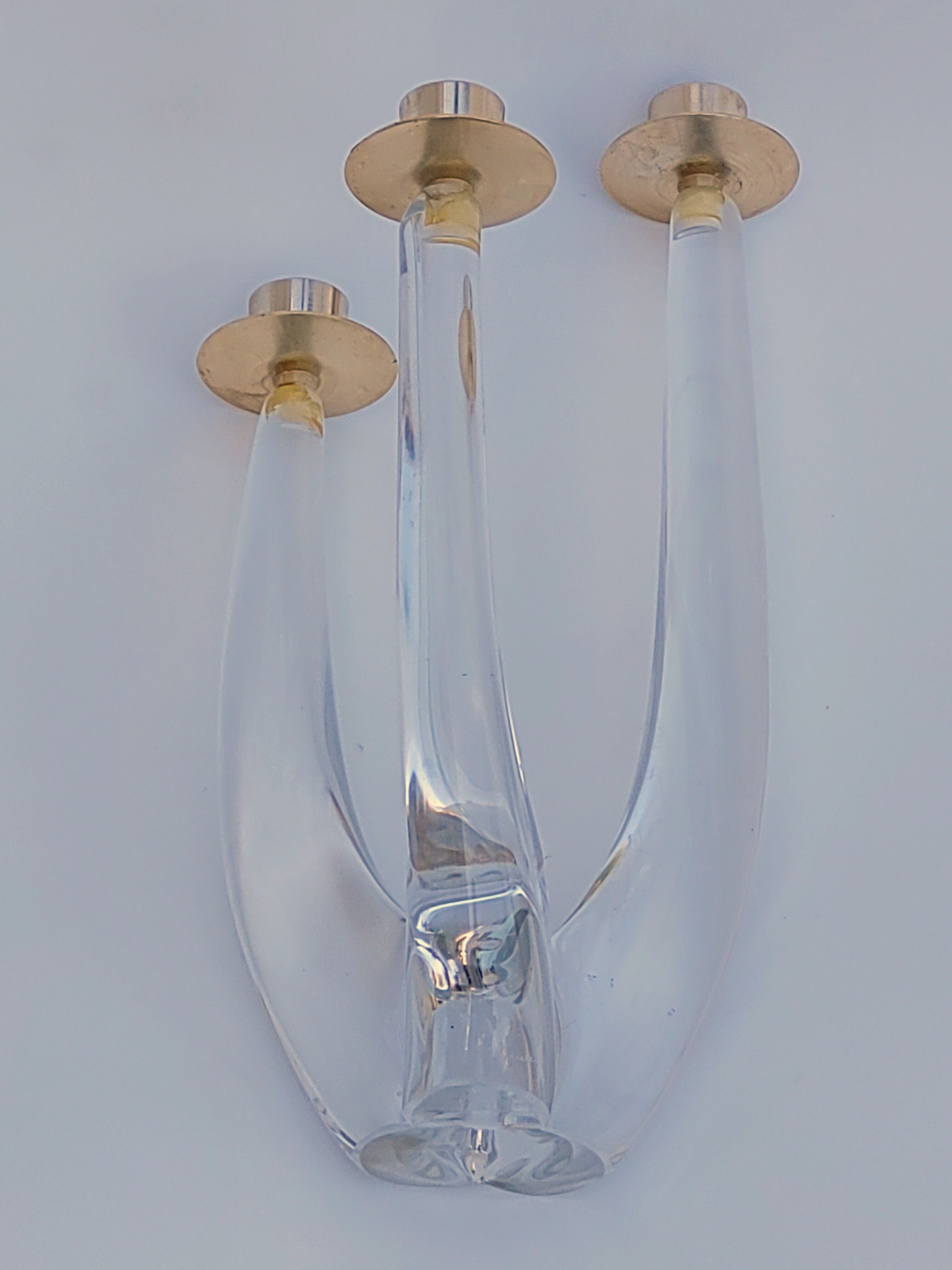 Schneider candle holder in crystal and gilded metal - three lights - 1960s