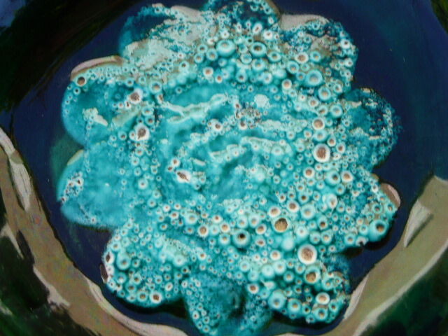 Vintage 1950s/60s blue and turquoise glazed ceramic ashtray, collector's item