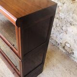 Vintage mahogany avocado bookcase with overhead glass doors circa 40's/50's