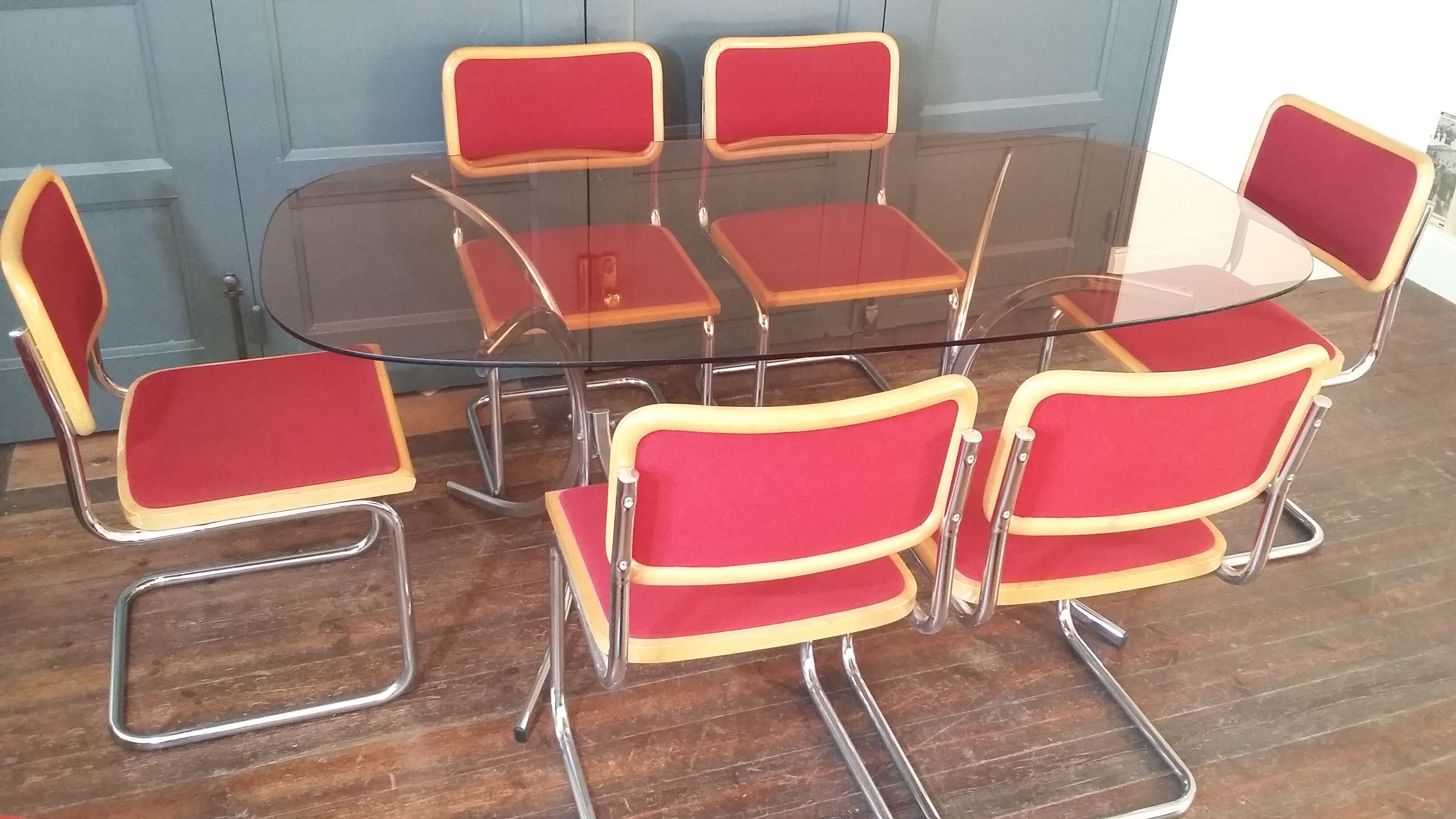 Vintage dining table glass and chrome 1970