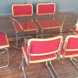 Vintage dining table glass and chrome 1970
