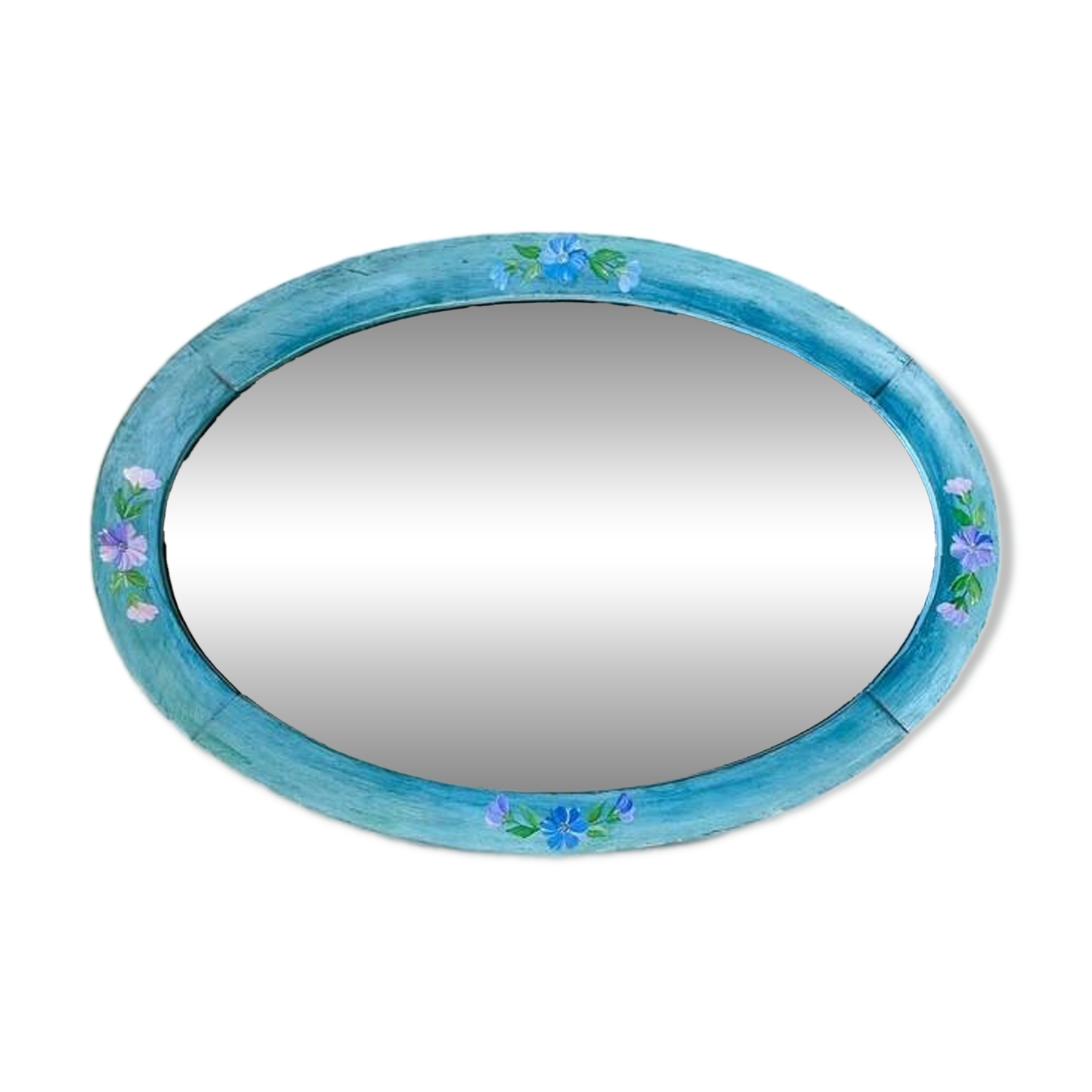 Miroir ancien biseauté oval XIX ème peint