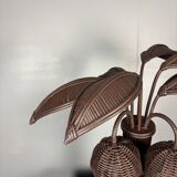 Pencil reed rattan bamboo palm tree coconut table lamp Maro Lopez style 70s