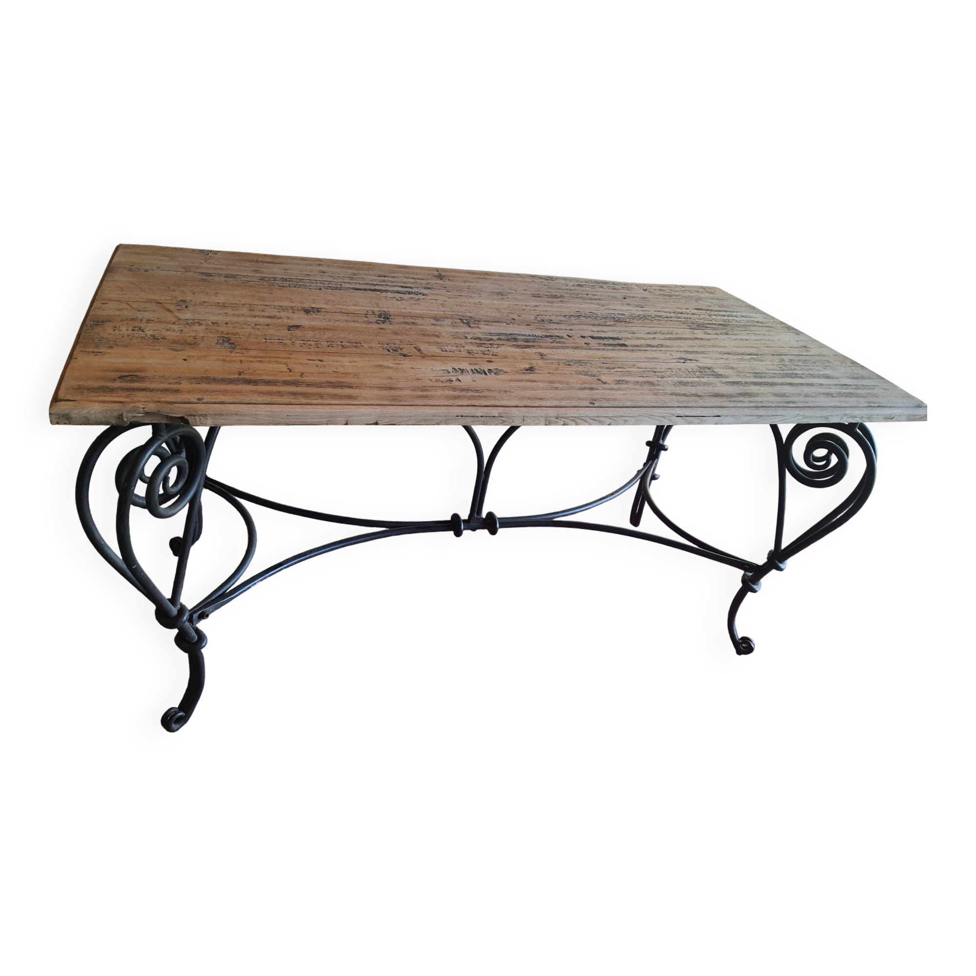 Wooden and wrought iron table