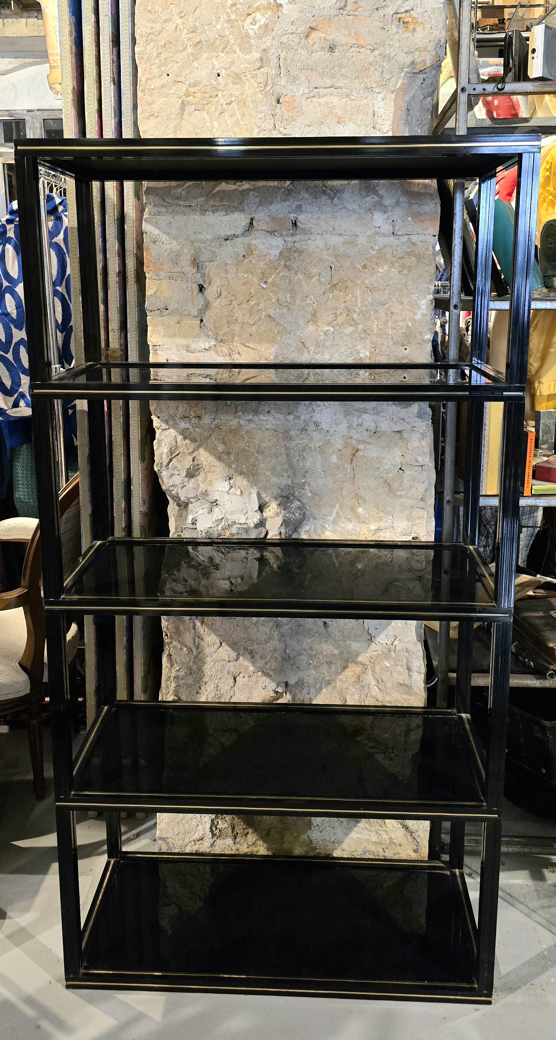 Pierre Vandel Paris shelf, black and gold, 1970s