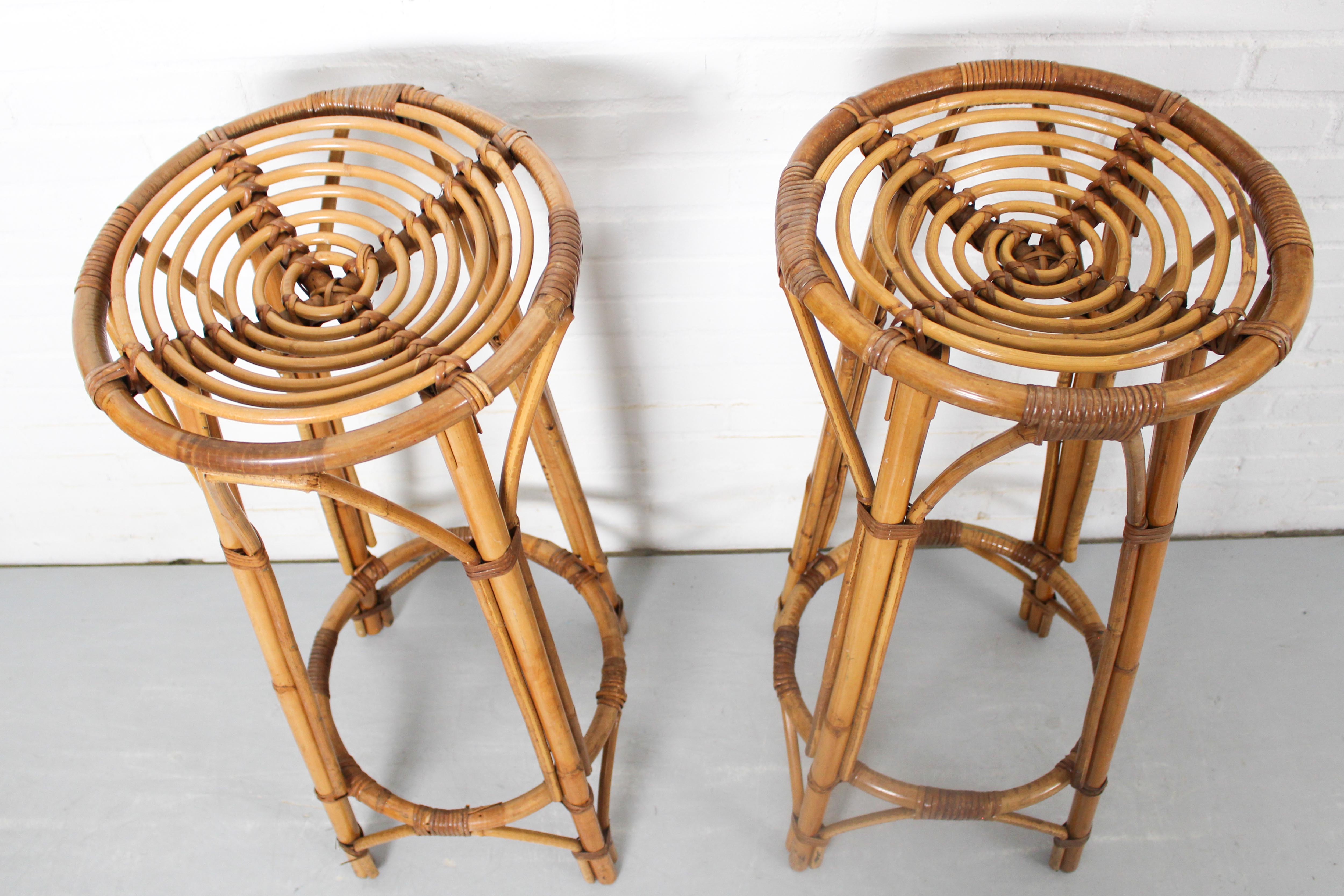 Set of 2 Vintage Bar Stool in Rattan and Bamboo, 1960s