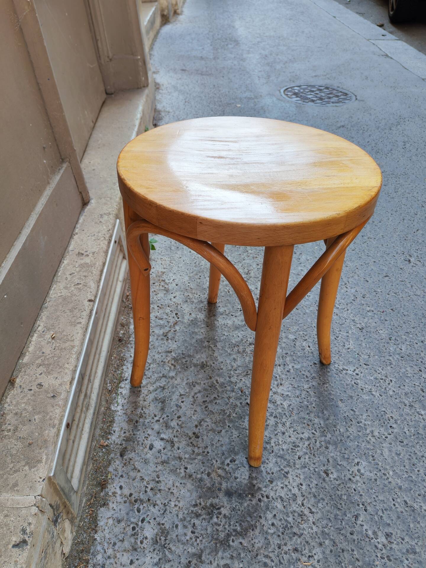 Vintage curved wooden stool