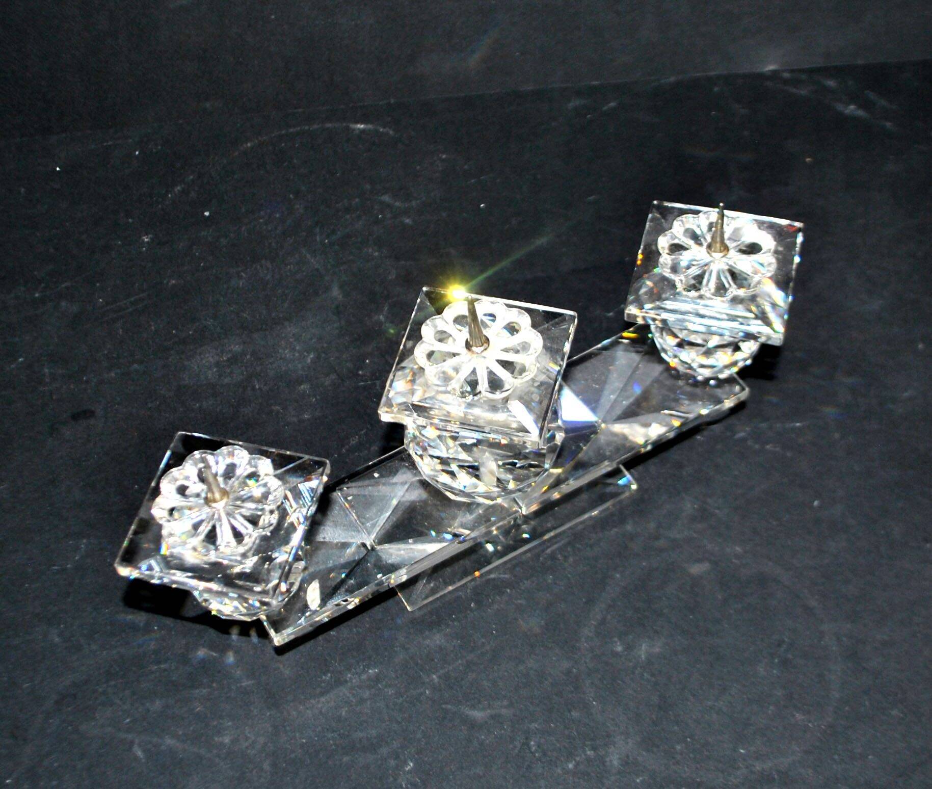 Swarovski candlestick in cut crystal signed sc swarovski design 1980
